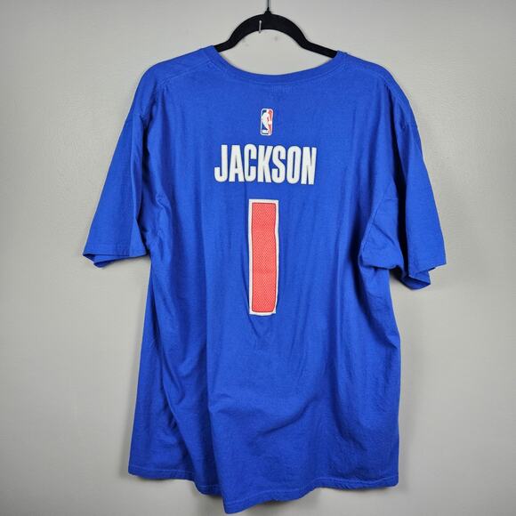Adidas Detroit Pistons Reggie Jackson #1 NBA Blue Rubberized Graphic Tee XXL 2XL - Picture 2 of 7